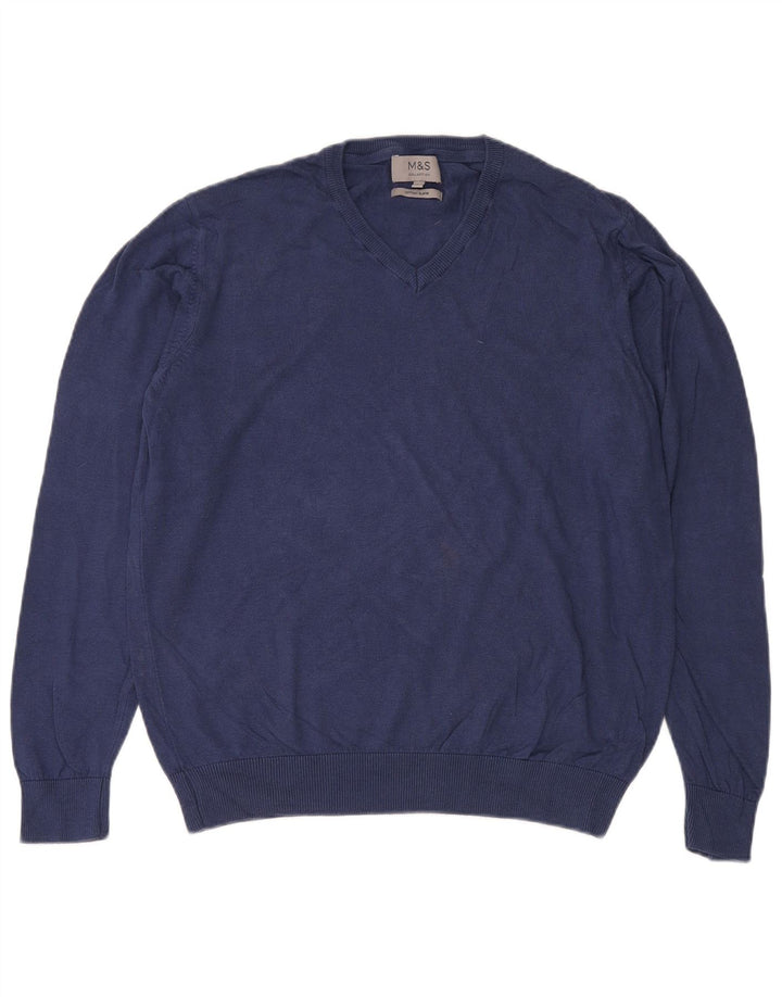 Marks & Spencer - Jersey con cuello en V para hombre, talla grande, algodón azul marino