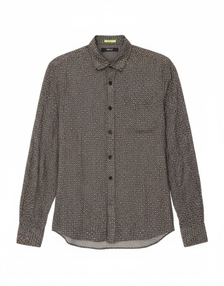 REPLAY Mens Regular Fit Shirt Large Grey Geometric Cotton