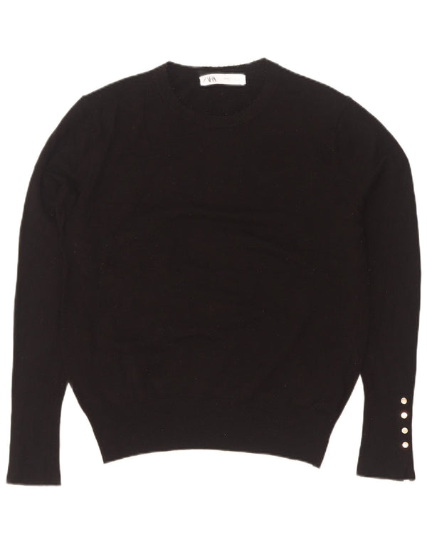 Zara Mujer Jersey De Cuello Redondo Jersey UK 44 XL Viscosa Negra