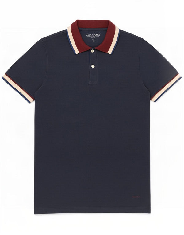 Polo Jack & Jones Hombre De Algodón Color Block Azul Marino Medio