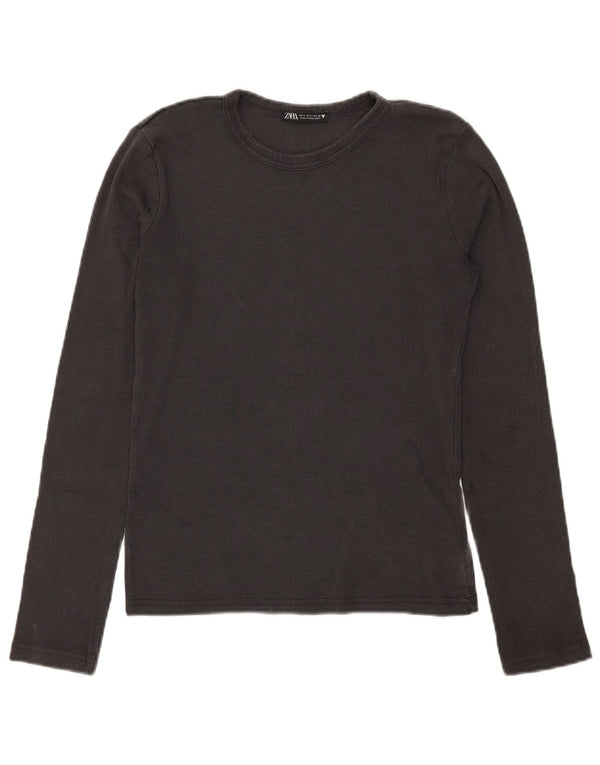 Zara Mujer Top Manga Larga UK 44 Grande Algodón Gris