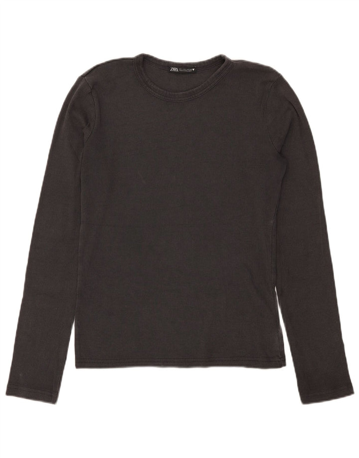 Zara Mujer Top Manga Larga UK 44 Grande Algodón Gris