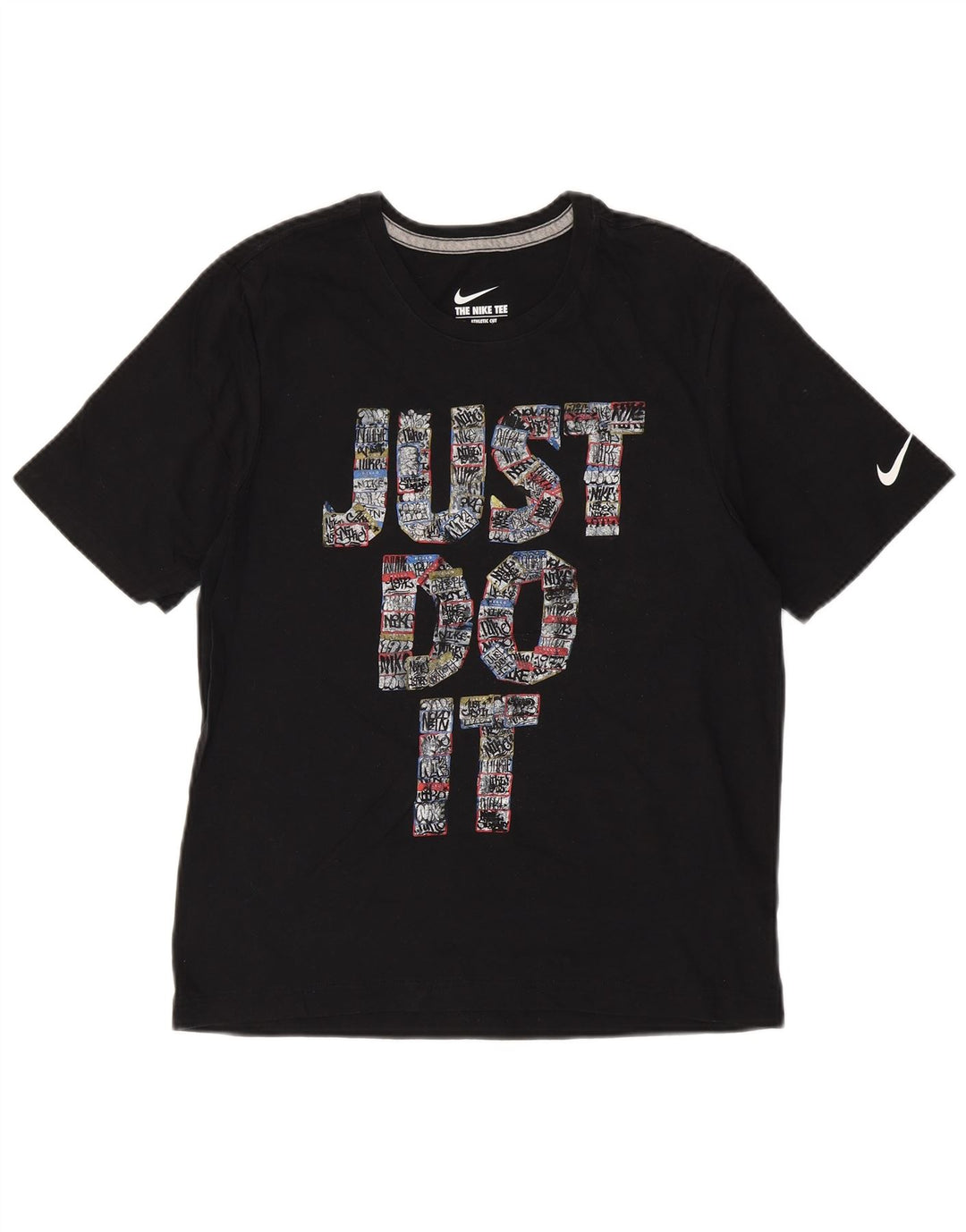 NIKE Camiseta gráfica de corte atlético para mujer UK 12 Medium Black Cotton