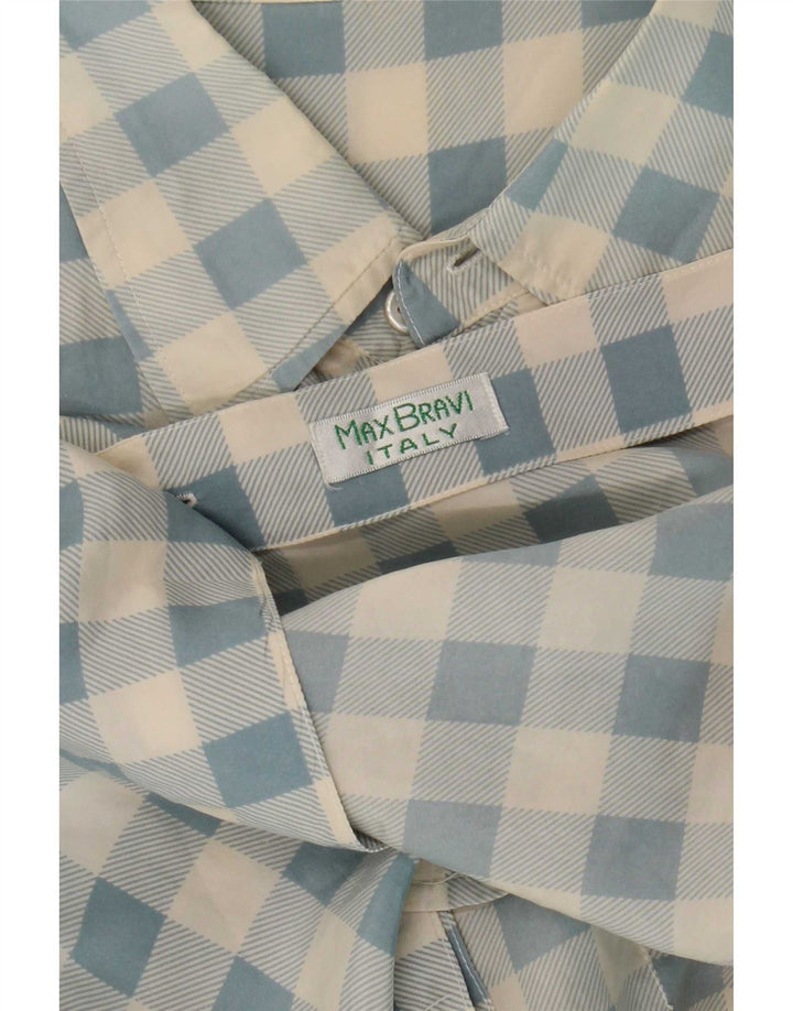 Camisa vintage de manga corta para hombre con cuadros azules grandes