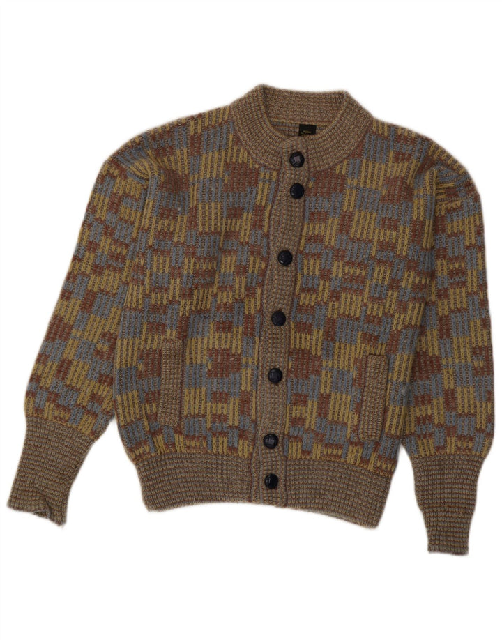 VINTAGE Suéter cárdigan para hombre XS Lana geométrica multicolor