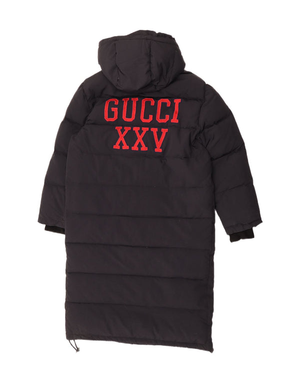 Gucci Abrigo acolchado con capucha y gráfico para hombre IT 46 Poliamida negra grande