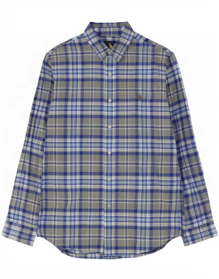 Ralph Lauren Camisa personalizada para hombre de algodón a cuadros grises grandes