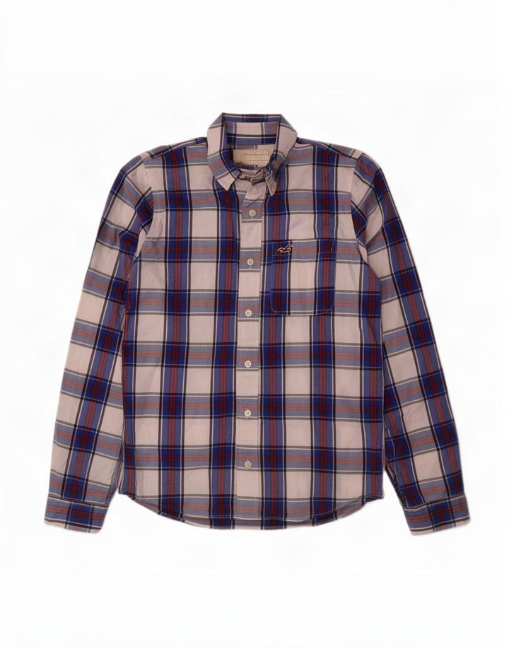 Camisa Hollister Hombre Algodón A Cuadros Azul Medio