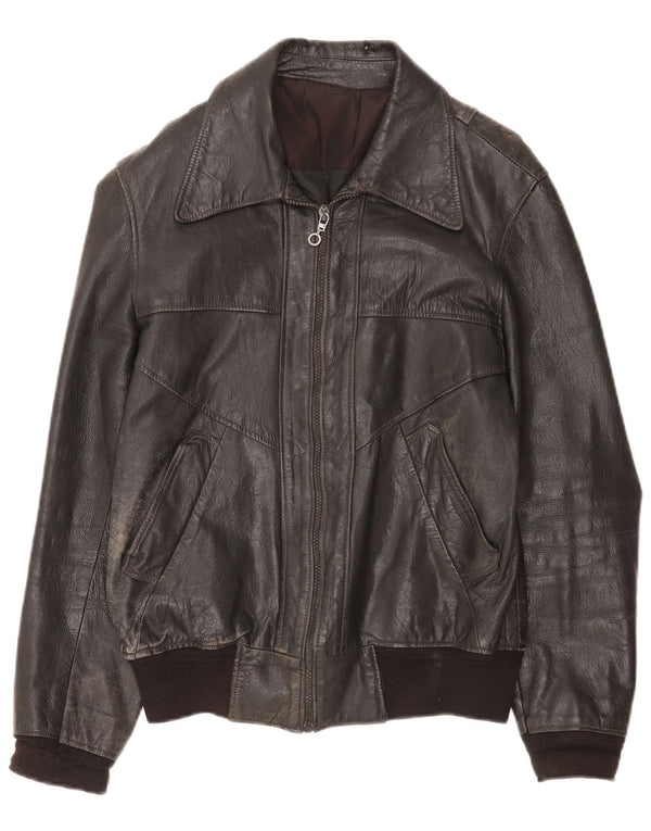 Vintage hombres chaqueta de cuero Reino Unido 36 pequeño negro