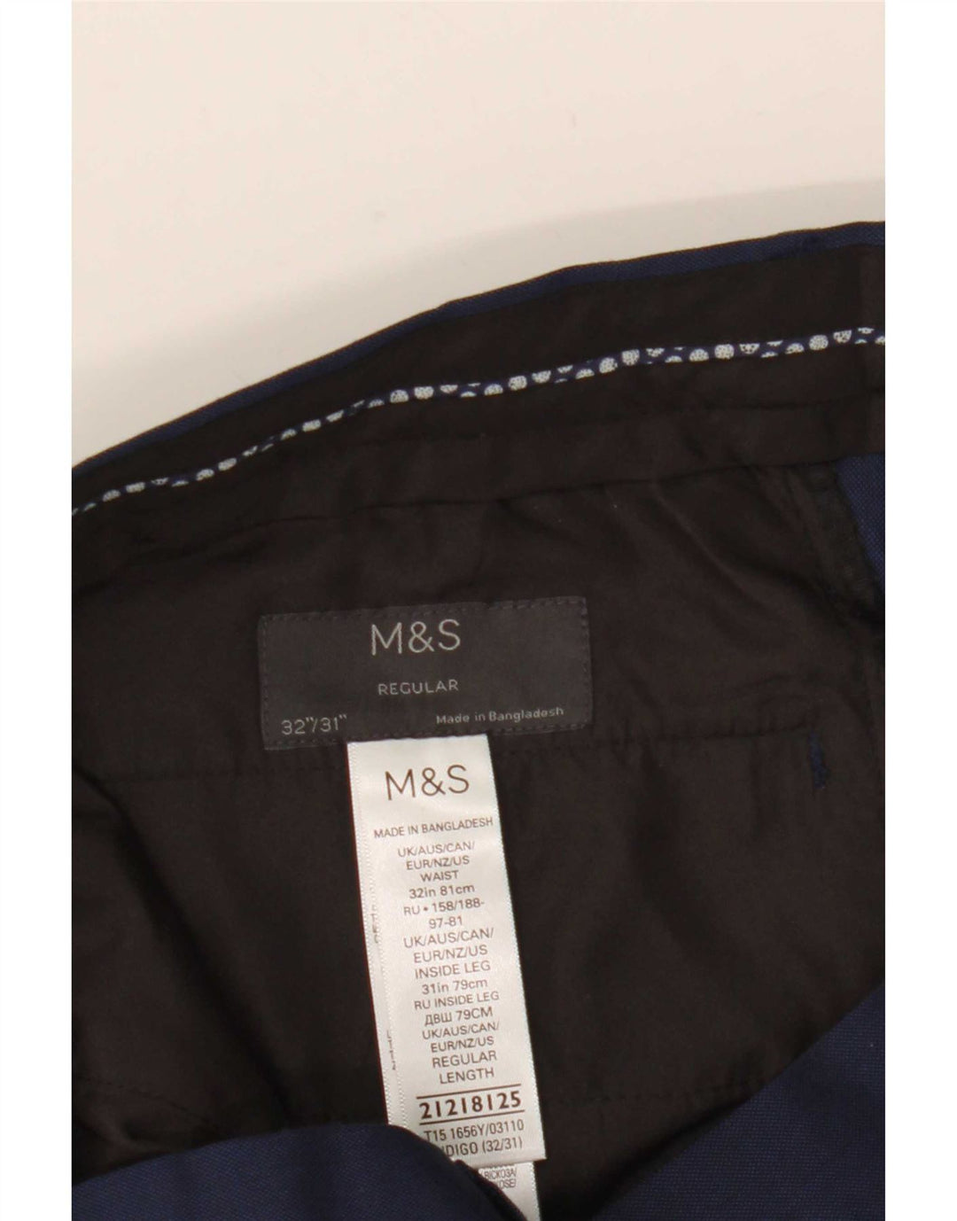 Marks & Spencer Pantalón de traje recto para hombre W32 L31 Poliéster azul marino