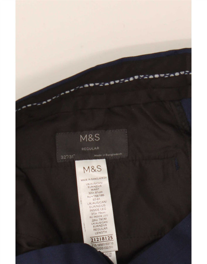 Marks & Spencer Pantalón de traje recto para hombre W32 L31 Poliéster azul marino