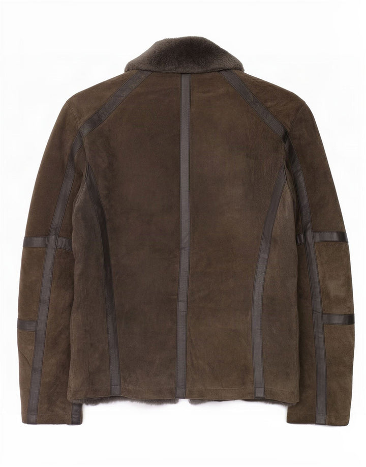 Zara - Chaqueta motera de ante para hombre, talla 40, color caqui