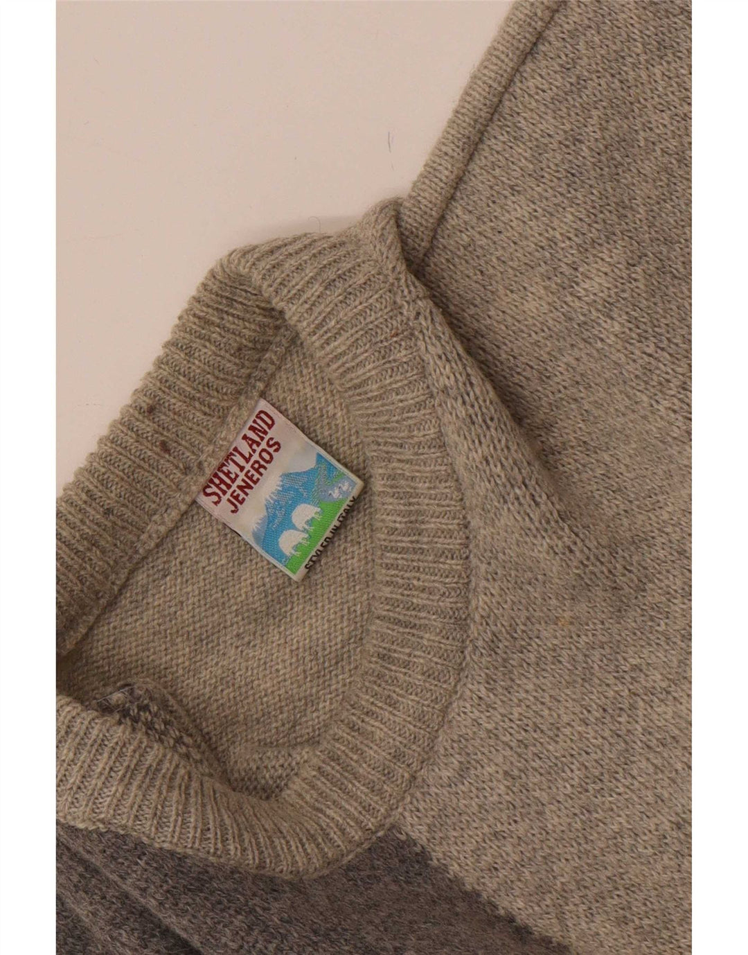 Shetland Jeneros - Jersey de cuello redondo para hombre, color gris medio, geométrico
