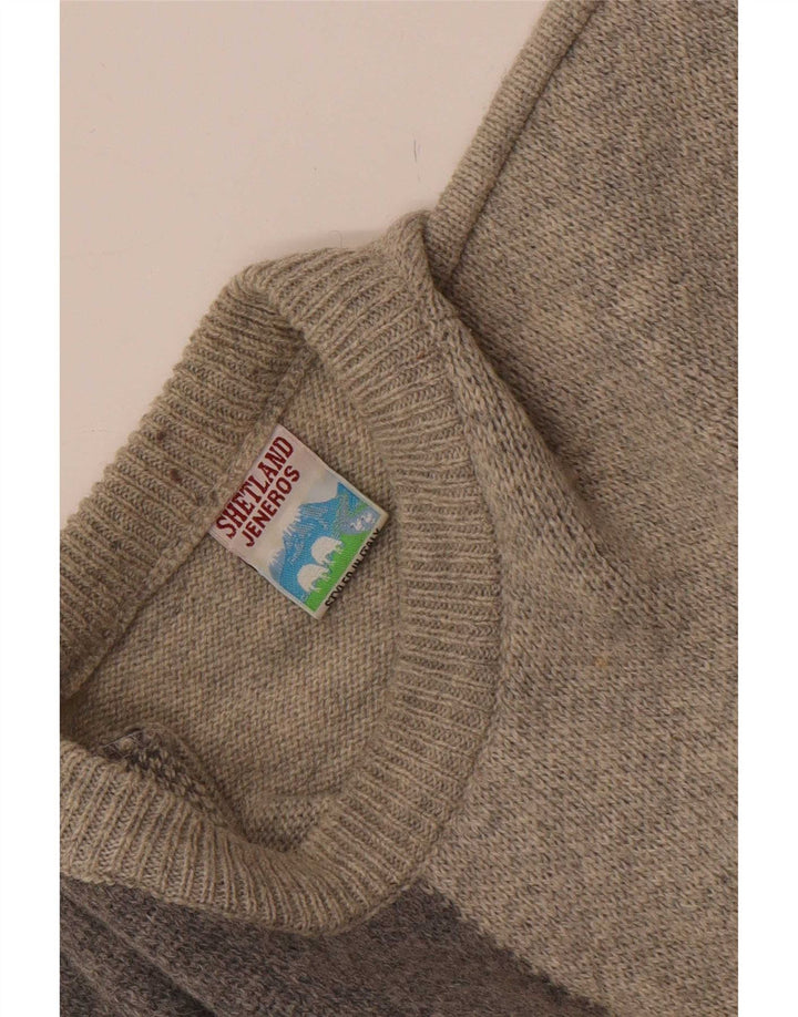 Shetland Jeneros - Jersey de cuello redondo para hombre, color gris medio, geométrico