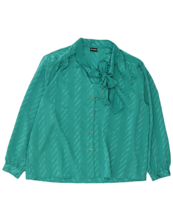 ELENA MIRO Blusa camisera con lazo frontal para mujer UK 20 2XL Verde a rayas