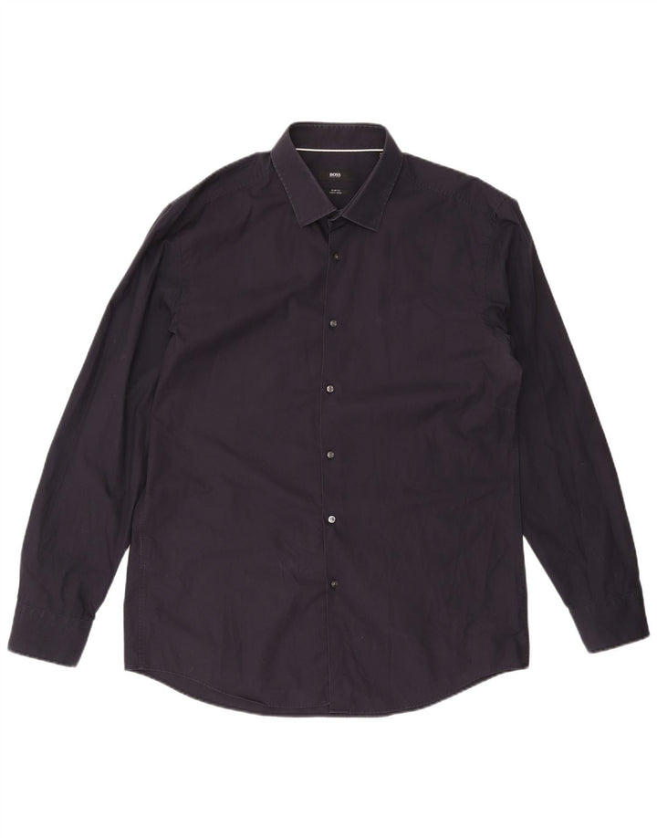 Camisa HUGO BOSS Slim Fit para hombre Talla 44 17 1/2 XL Algodón azul marino
