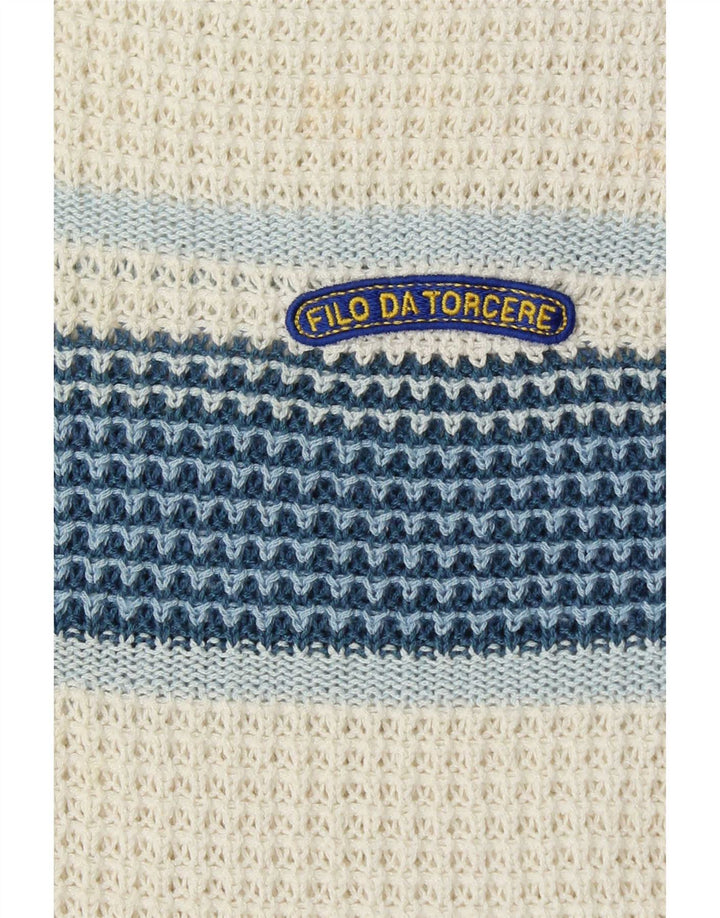 Vintage hombres V-cuello jumper suéter grande blanco colorblock