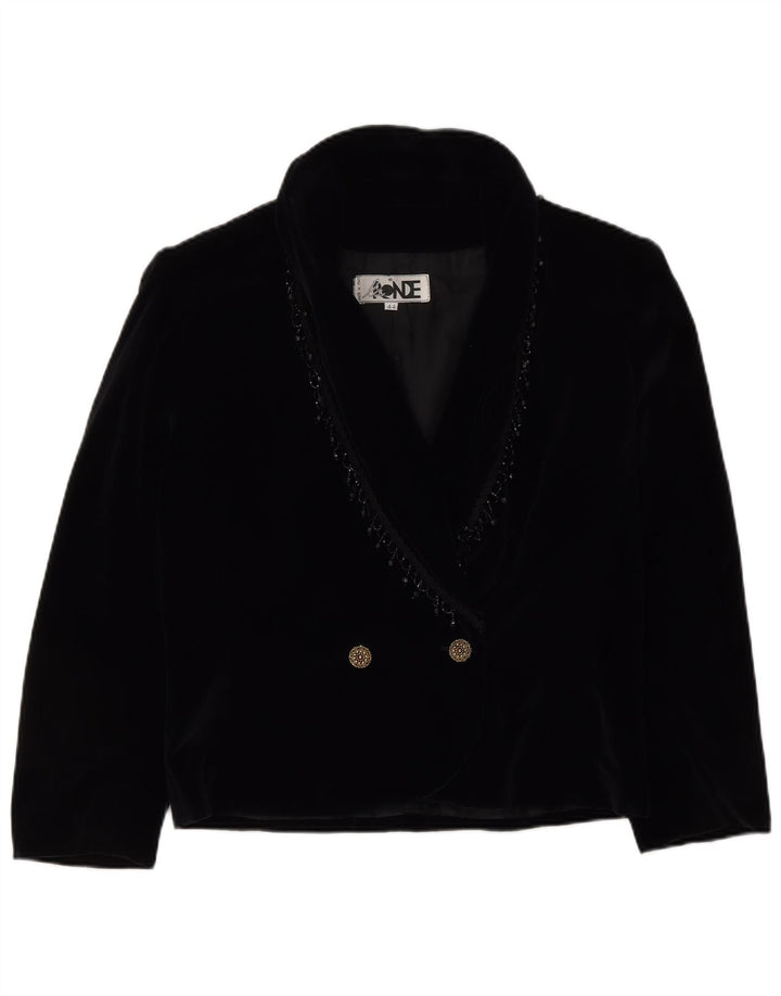 VINTAGE Chaqueta Blazer de Doble Botonadura de Terciopelo para Mujer IT 44 Negro Medio