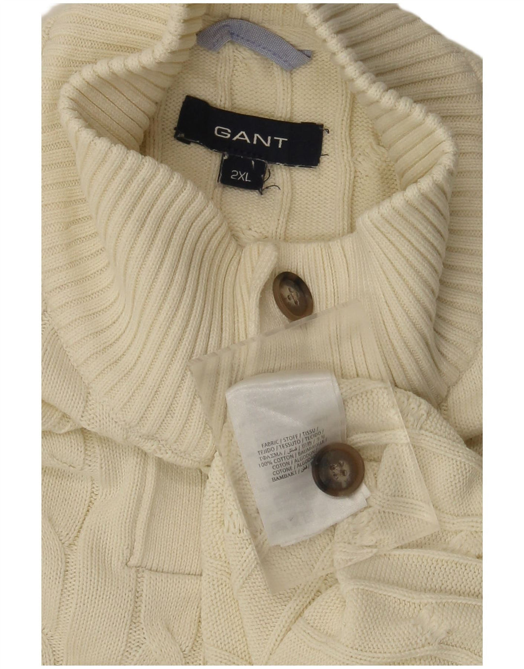 Gant Jersey De Cuello Con Botones Para Hombre 2XL Algodón Blanco Roto