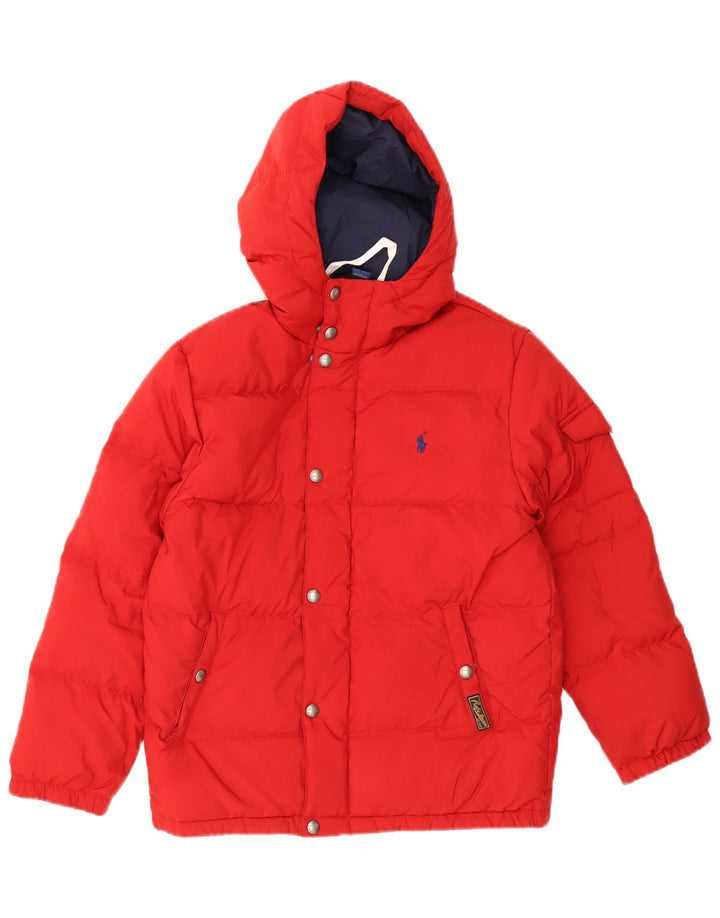 Polo Ralph Lauren Chaqueta acolchada con capucha para niños de 10 a 11 años, talla mediana, color rojo
