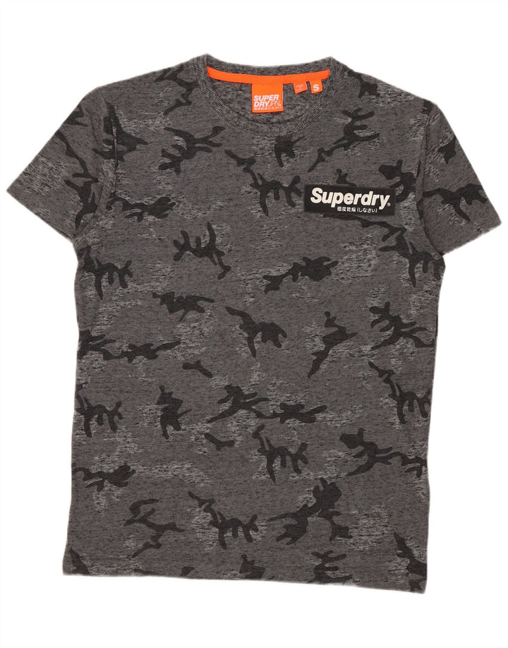 Superdry Hombre Camiseta Top Small Gris Camuflaje Algodón