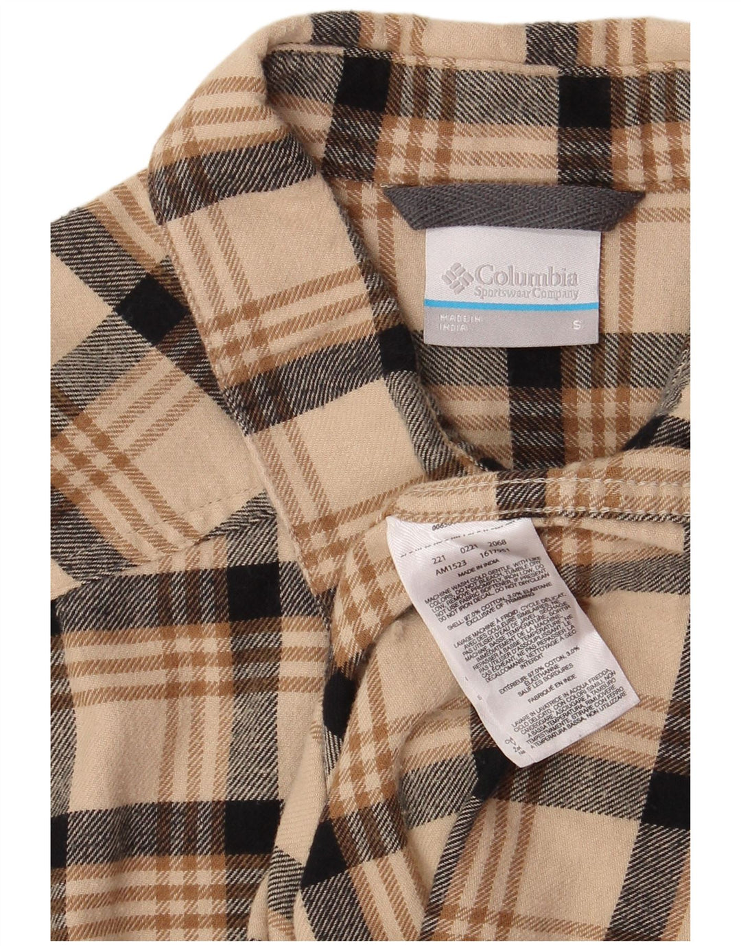 Camisa de franela COLUMBIA para hombre de algodón a cuadros beige pequeño