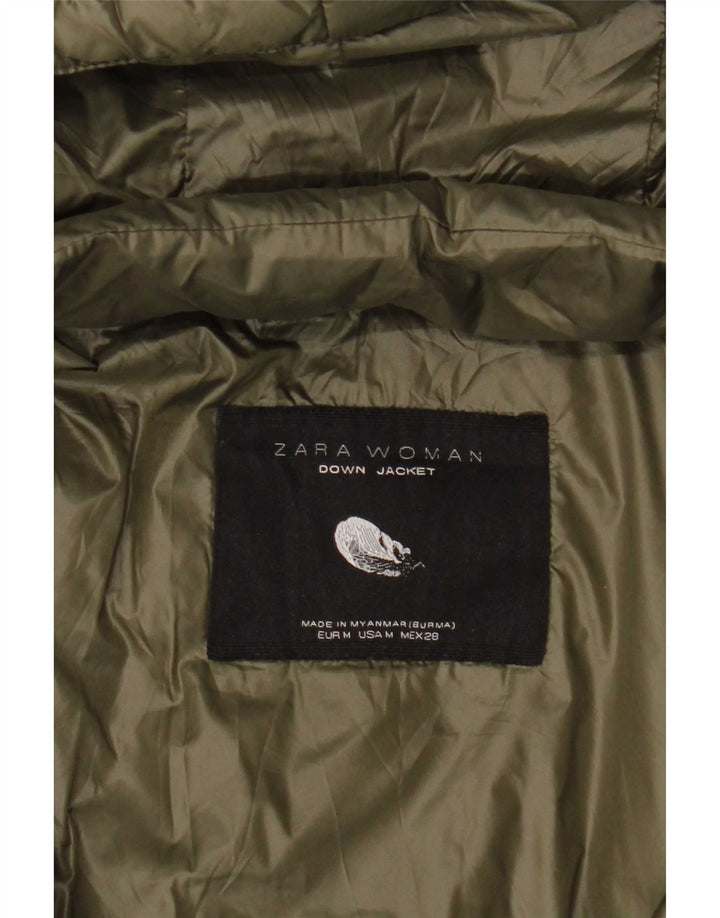 Zara Mujer Chaqueta Acolchada Con Capucha UK 42 Medium Caqui Colorblock