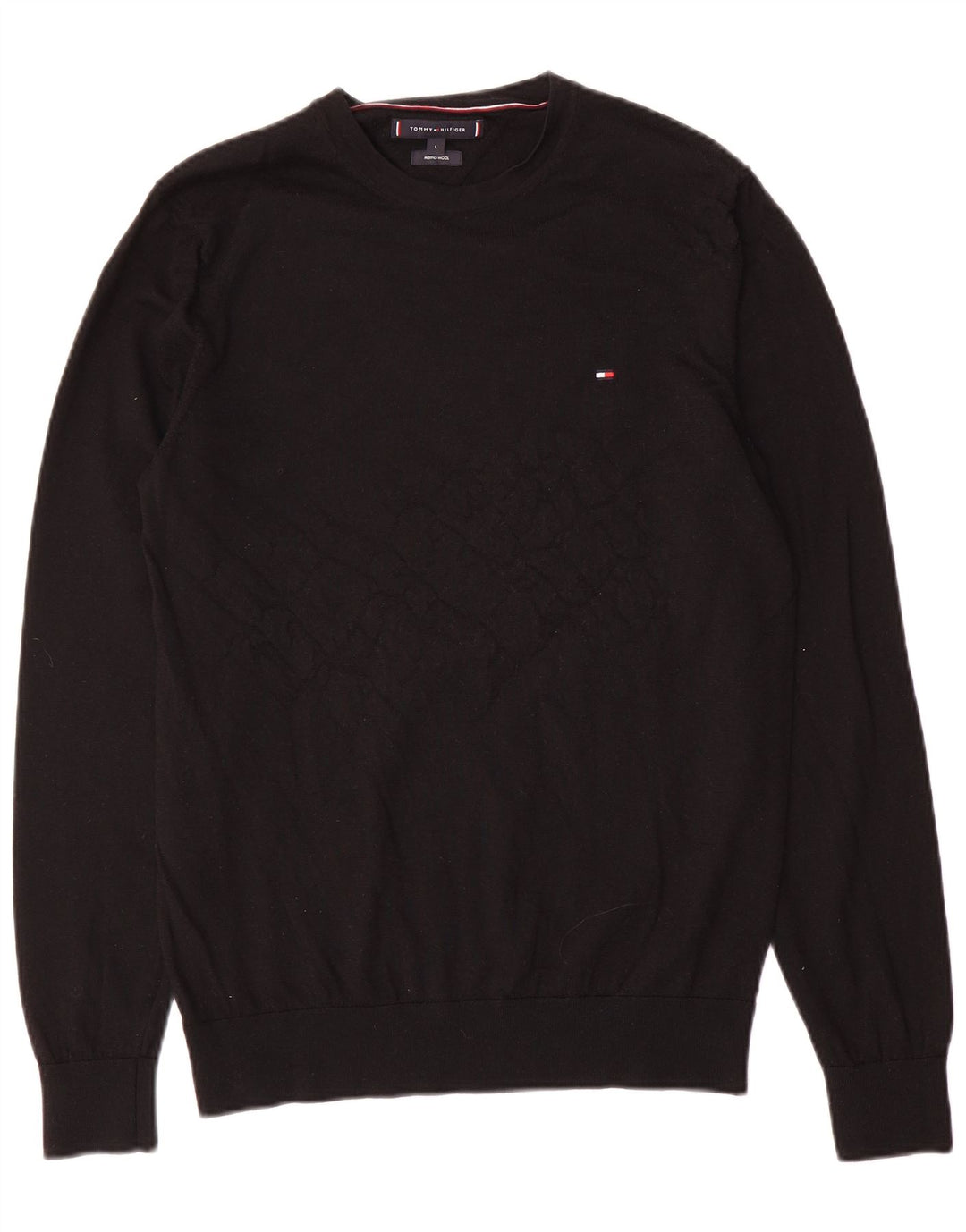Tommy Hilfiger Jersey de cuello redondo para hombre, talla grande, de lana negra