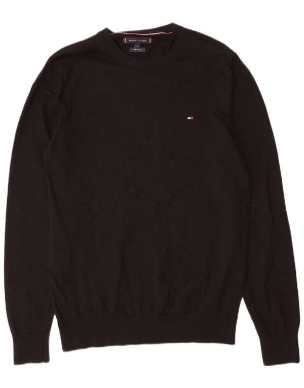 Tommy Hilfiger Jersey de cuello redondo para hombre, talla grande, de lana negra