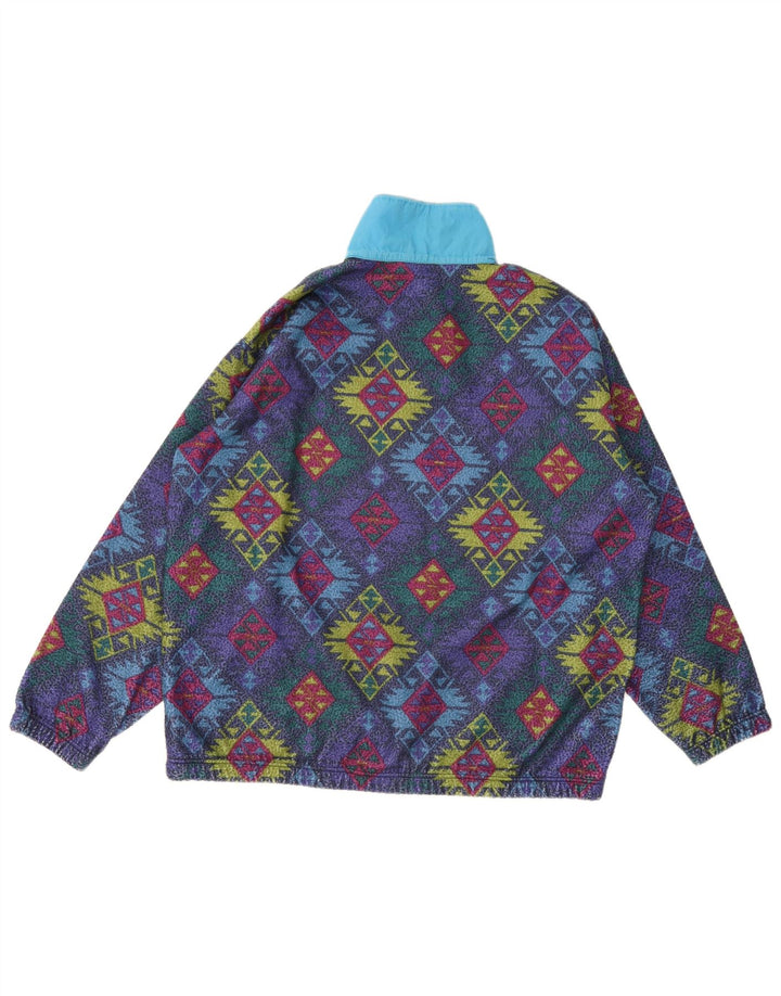Vintage hombres botón cuello polar jumper XL multicolor geométrico