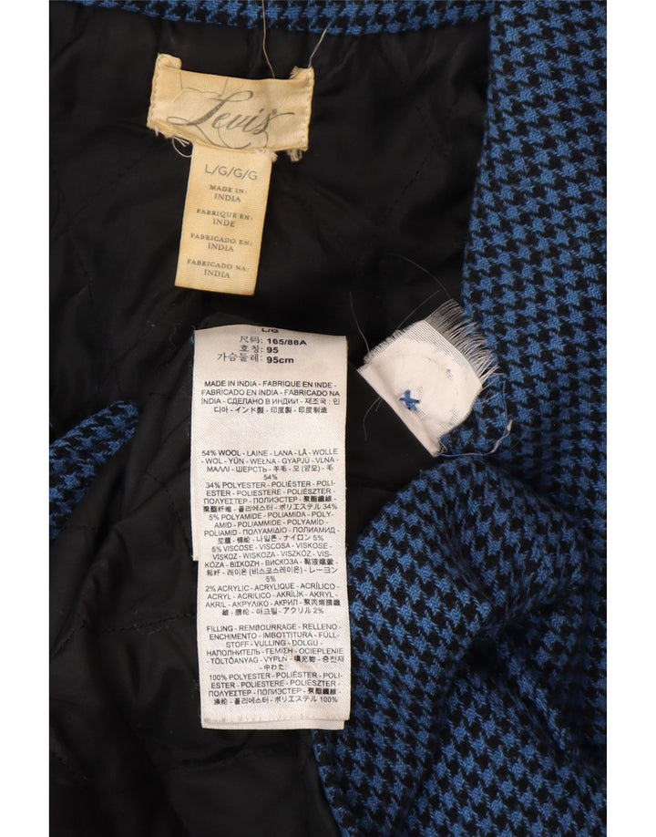LEVI'S Abrigo cruzado para mujer UK 46 Lana de pata de gallo azul grande