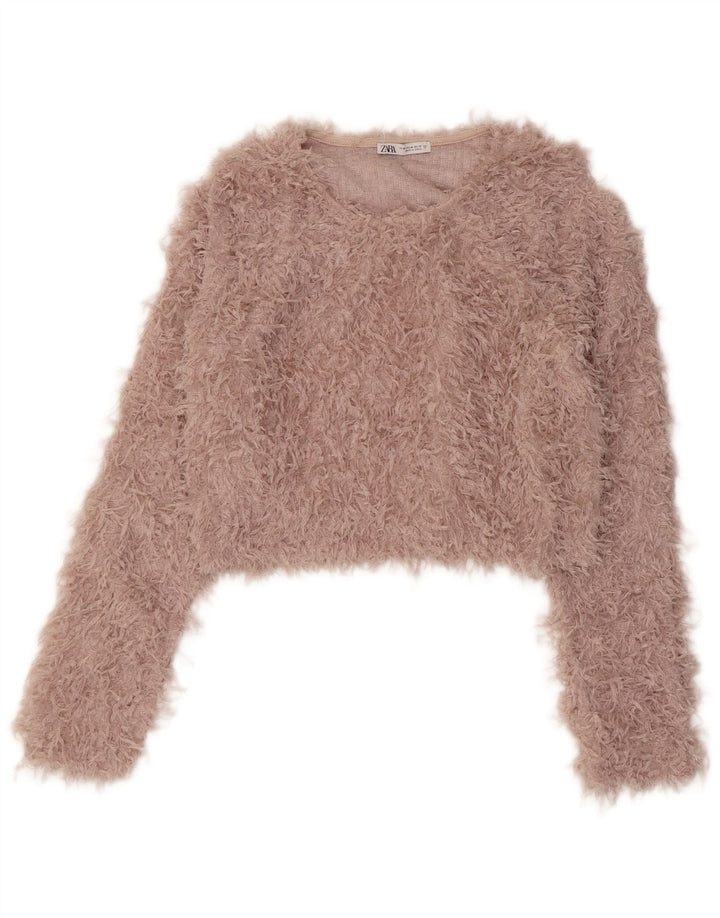 Zara - Jersey corto con cuello barco para mujer, talla 40, poliéster rosa medio