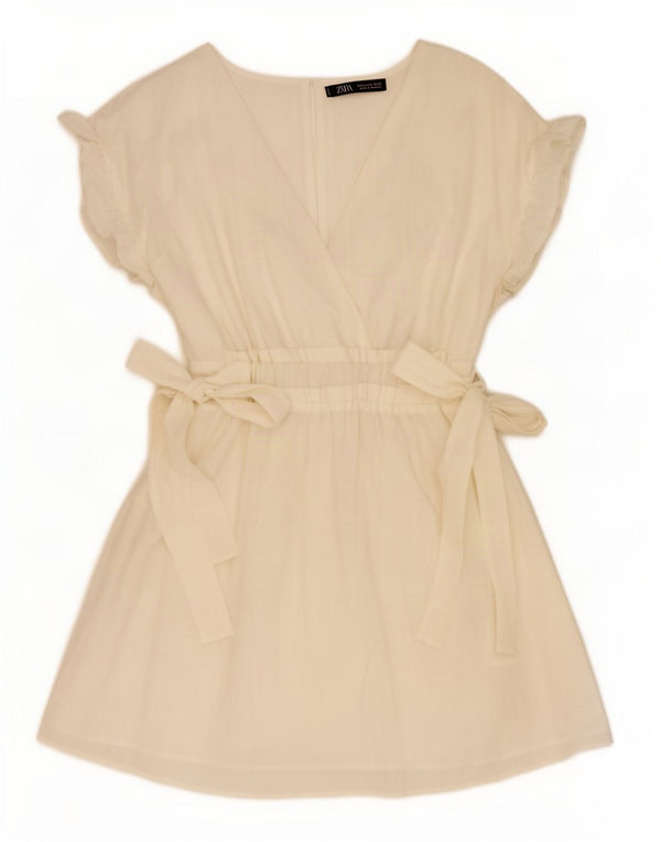 Zara Vestido Acampanado para Mujer UK 40 Medium Off White Lyocell