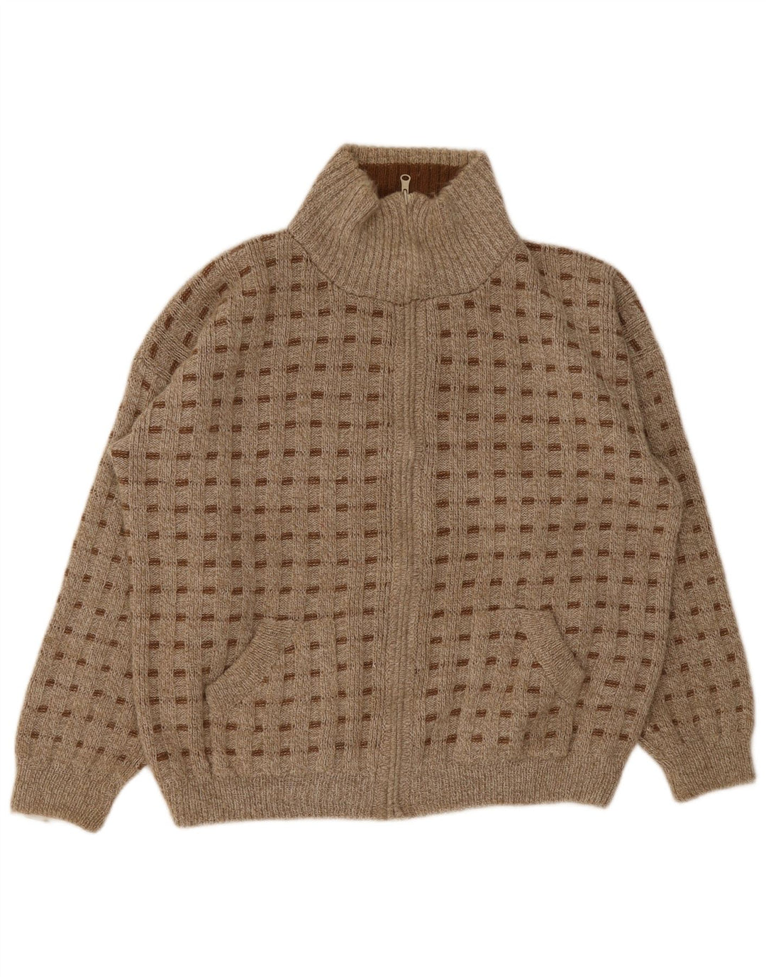 Vintage hombres Cardigan suéter XL marrón manchado