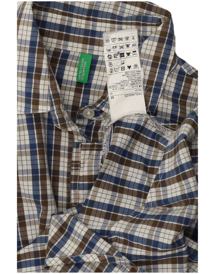 BENETTON Womens Shirt UK 14 Medium Navy Blue Check Cotton
