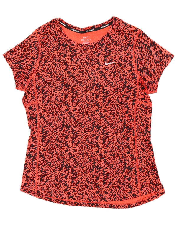 Nike Dri Fit - Camiseta con estampado abstracto para mujer, talla 40, color naranja