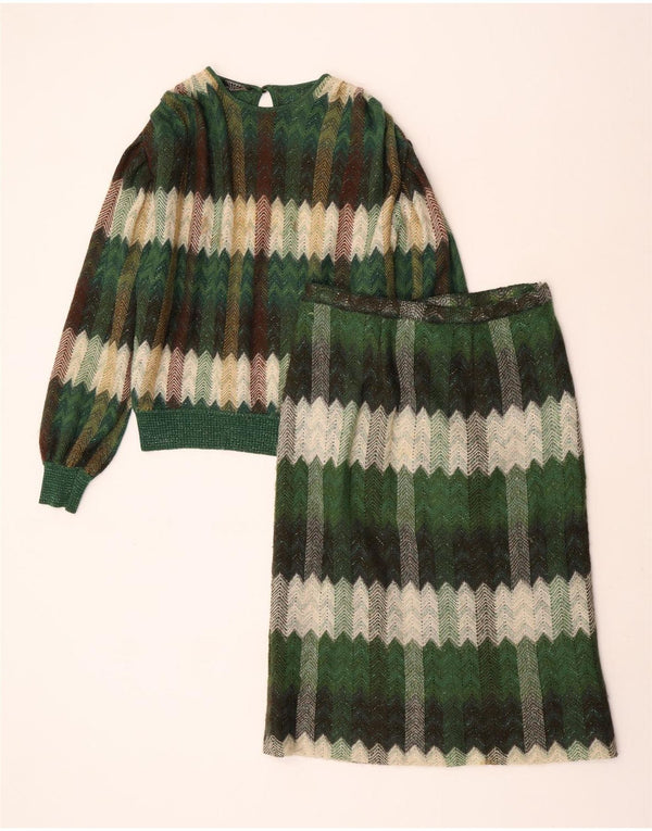 STIZZOLI Conjunto de falda de punto de 2 piezas para mujer UK 12 Medium W28 Green Chevron Wool