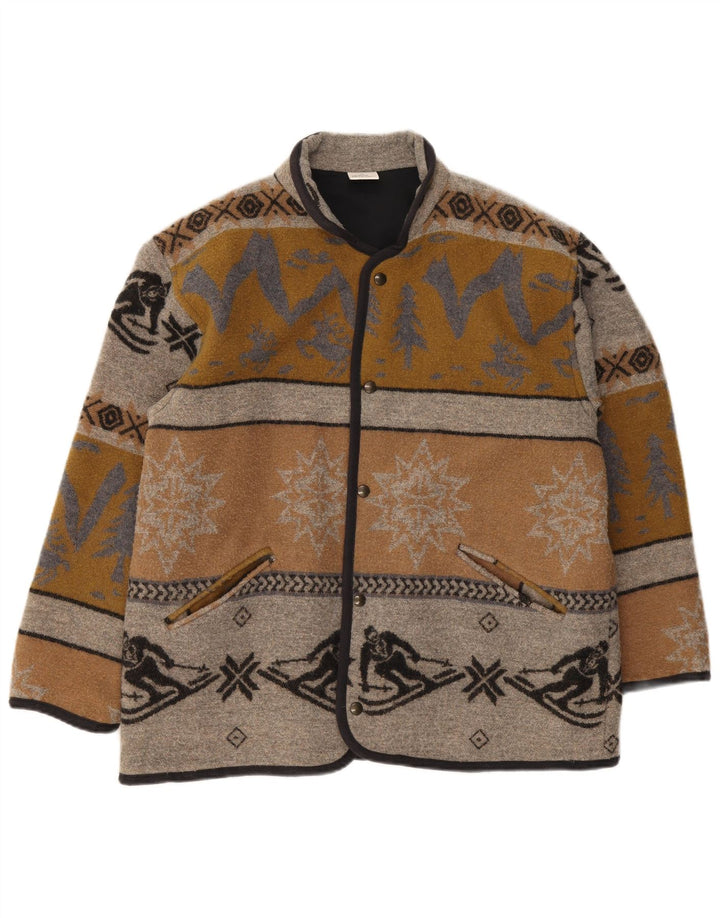 Vintage hombres regular fit chaqueta Reino Unido 38 marrón medio lana geométrica