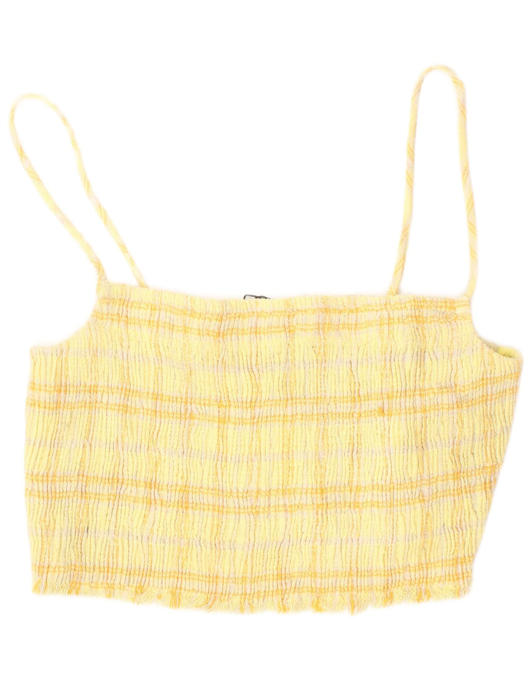 Top Crop de Mujer Zara Mediano a Cuadros Amarillos de Algodón