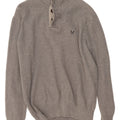 CREW CLOTHING Suéter tipo jersey con cuello y botones para hombre, algodón gris grande