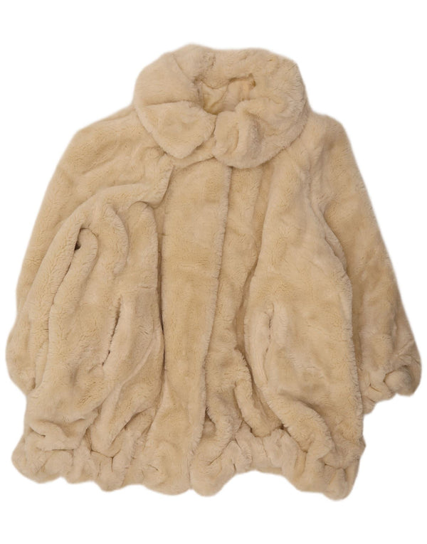 Vintage mujer abrigo de piel sintética Reino Unido 22 3XL poliéster blanco apagado