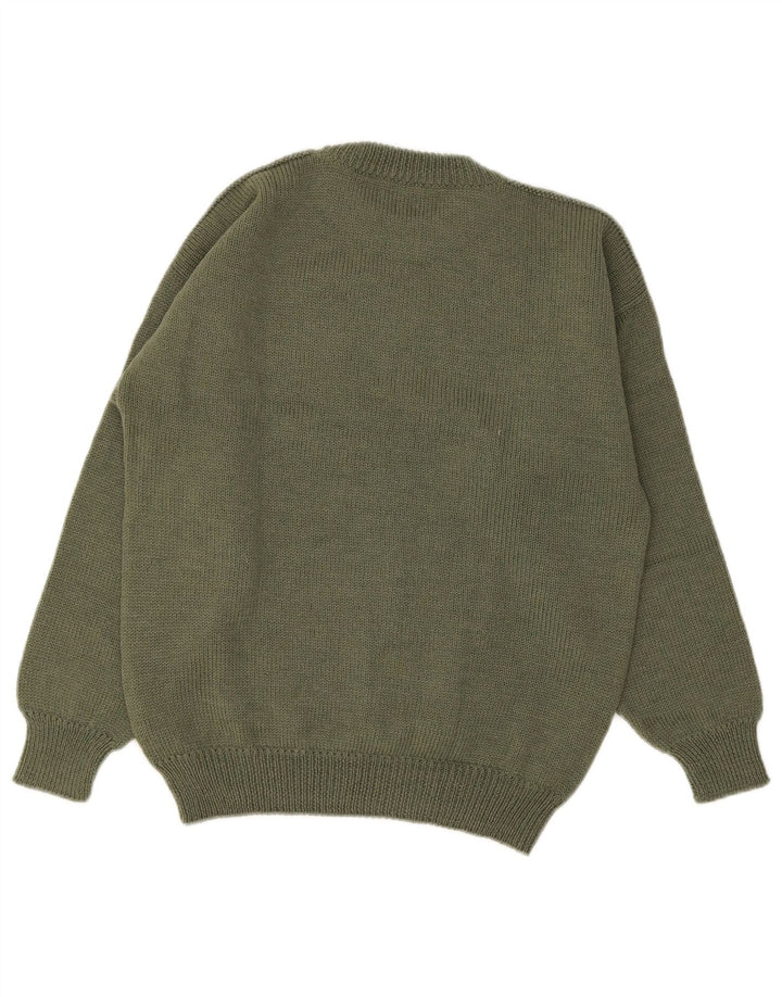 Vintage hombres cuello redondo jersey suéter IT 50 verde medio