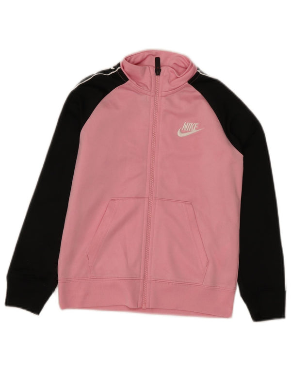 Nike Girls Tracksuit Top Jacket 5-6 Years Medium Pink Colourblock Polyester