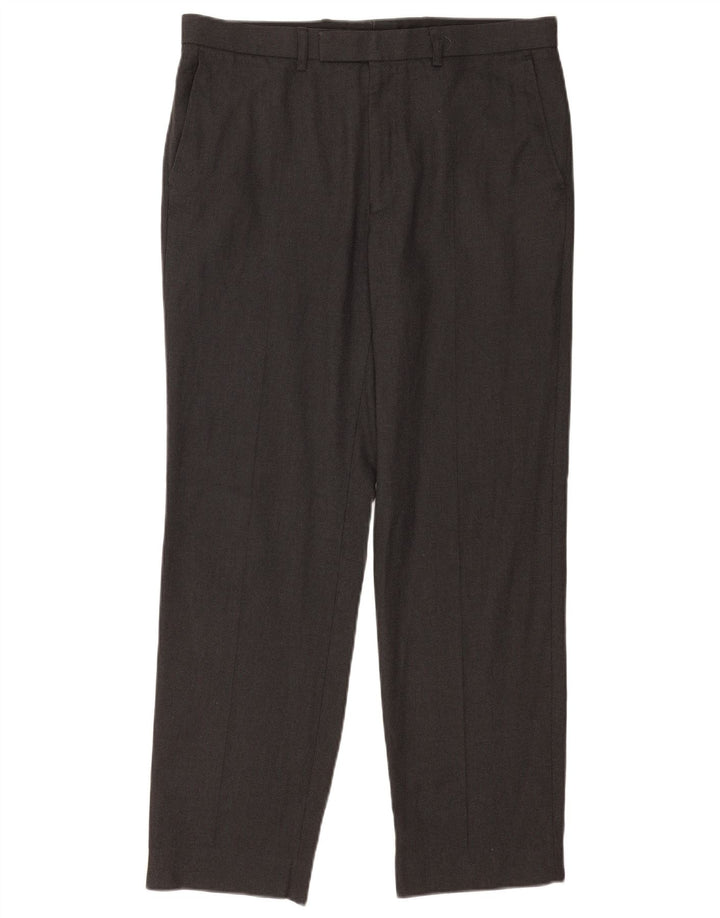 Marks & Spencer Pantalón de traje recto para hombre W34 L31 Poliéster gris