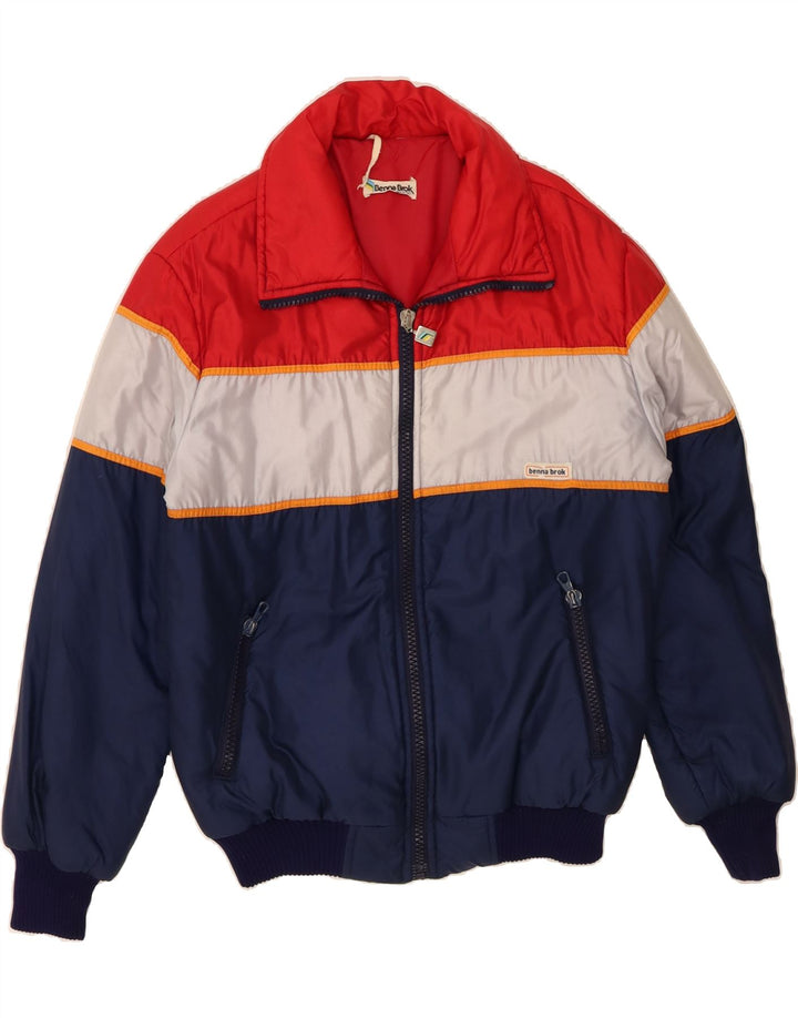 VINTAGE Chaqueta acolchada para hombre Reino Unido 40 Poliamida grande multicolor colorblock