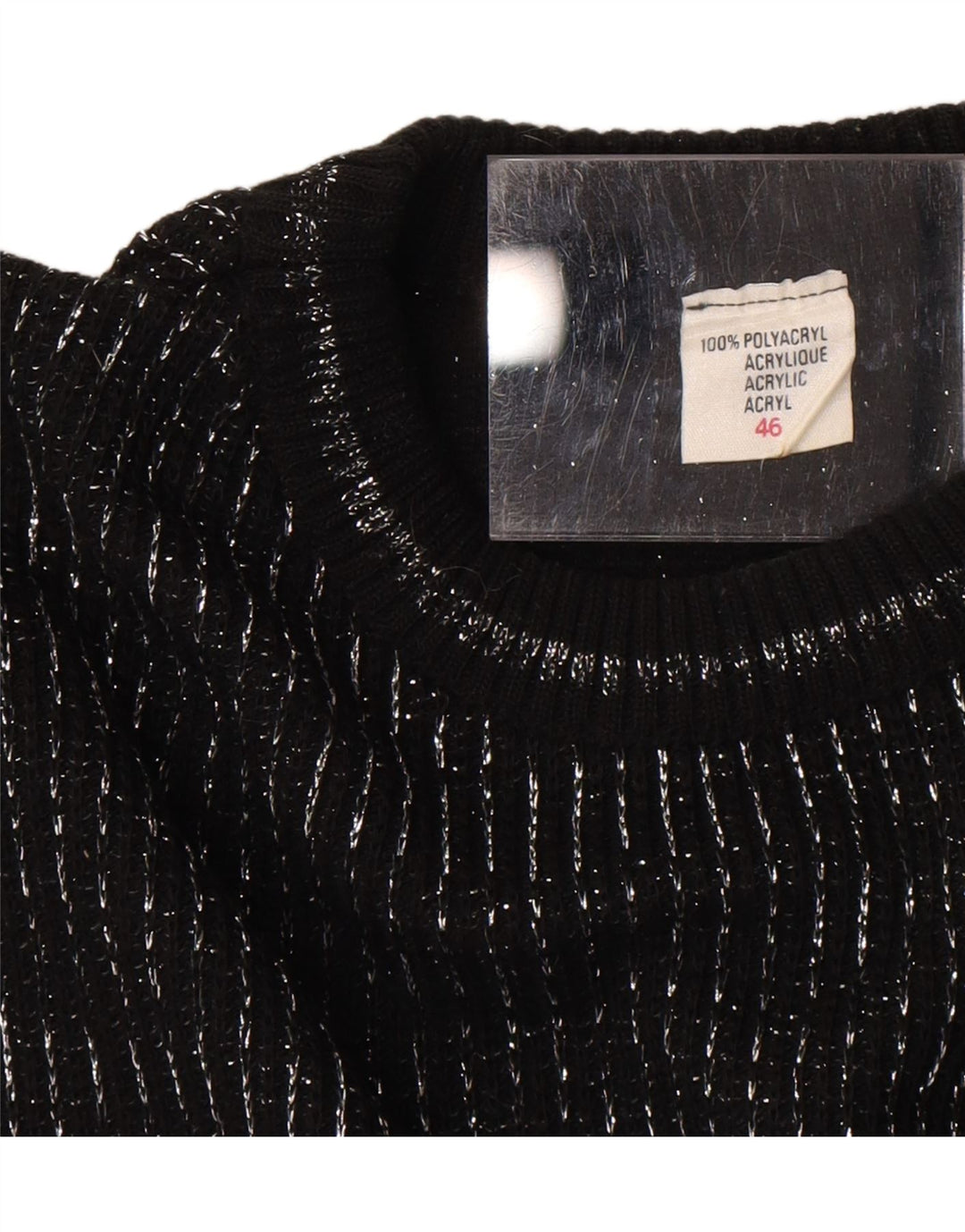VINTAGE Womens Crew Neck Jumper Sweater IT 46 Large Black Striped Vintage Vintage and Second-Hand Vintage from Messina Hembry 
