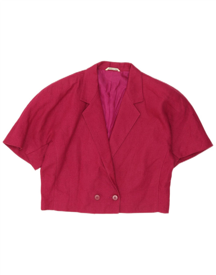Vintage mujer crop manga corta Blazer chaqueta Reino Unido 14 lana rosa mediana