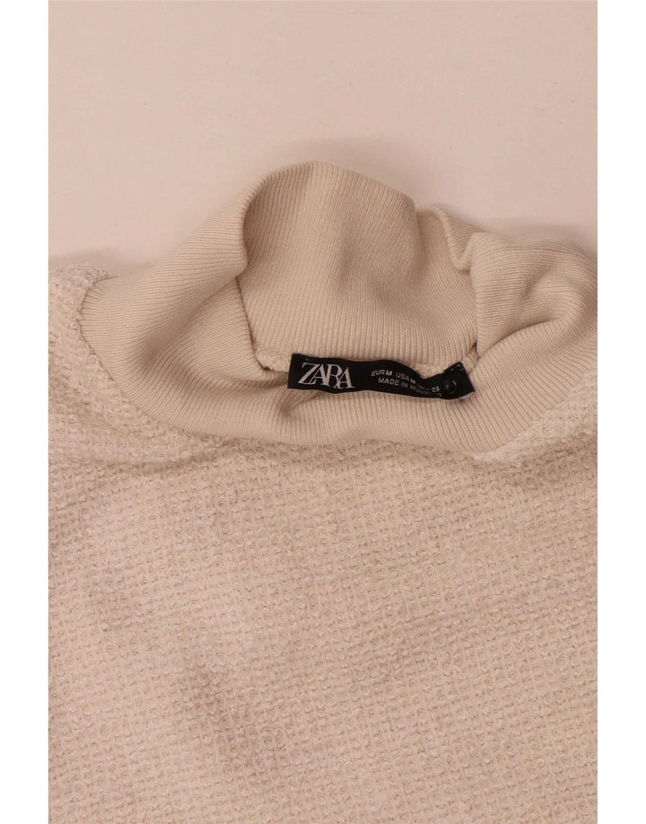 Zara Camiseta Mujer Top UK 12 Medium Off White Poliéster