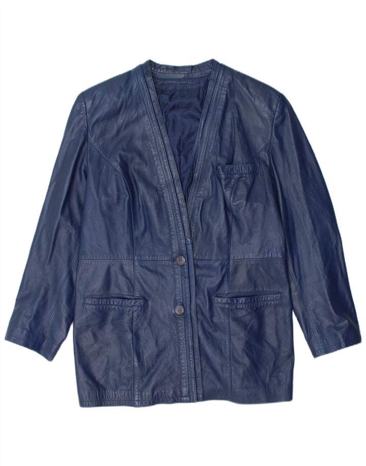 Vintage mujer chaqueta de cuero Reino Unido 14 azul marino medio