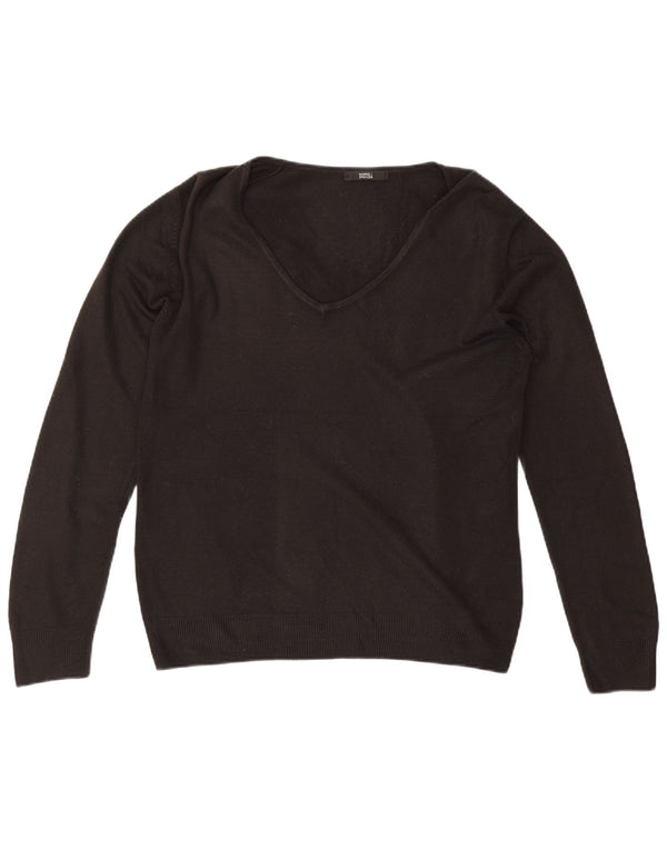 Marks & Spencer Womens V-Neck Jumper Sweater UK 14 Large Black Acrylic